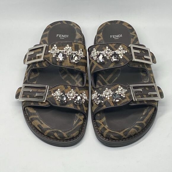 Fendi Feel Jewel Buckle Slide Sandals size 38 - Picture 3 of 13
